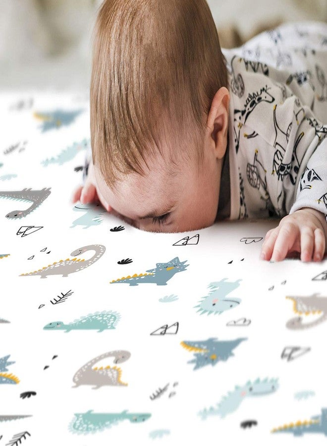 GRSSDER Stretchy Ultra Soft Jersey Knit Fitted Pack n Play Sheets Set 2 Pack, Portable/Mini Crib Sheets for Boys, Universal Fit for Pack N Plays Safe and Snug, Happy Dinosaurs for Baby - Image 4